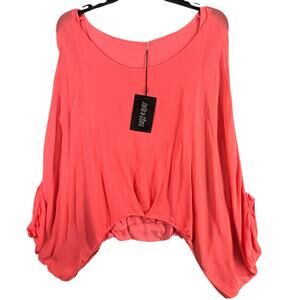 Davide Silvana Layered Poncho Blouse S Coral Built In Tank Viscose Made In Italy